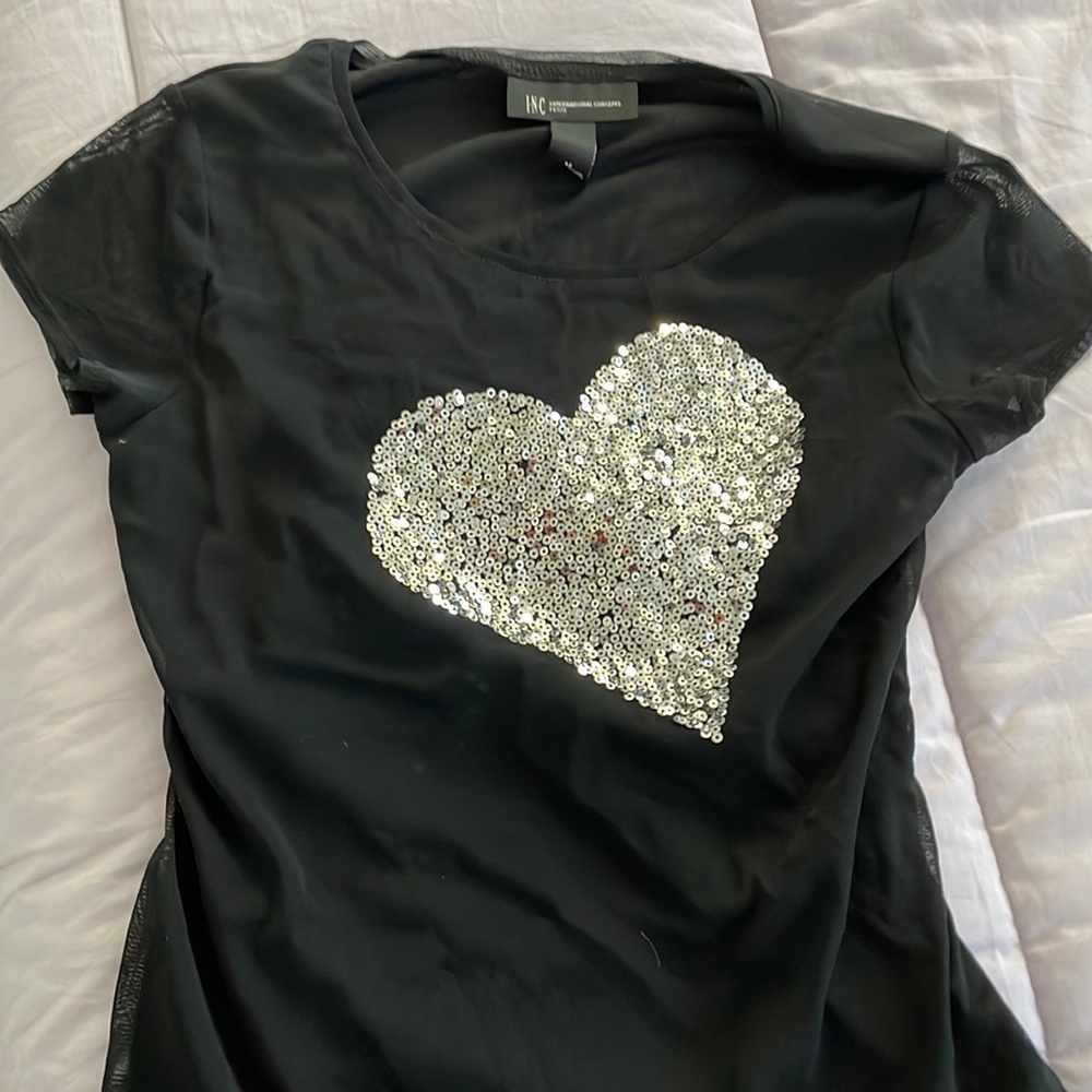 INC black top with sequined big heart